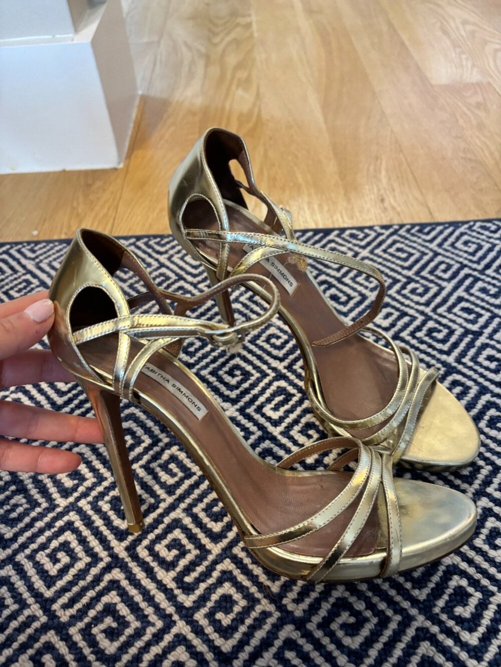 TABITHA SIMMONS Gold Specchio Leather Stiletto Sandals